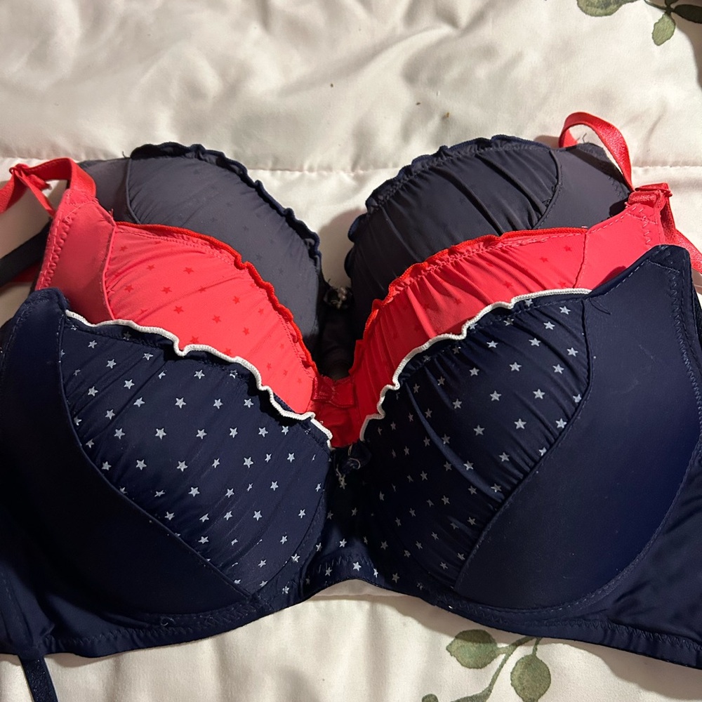 Women's Navy and Coral Star Print Bra